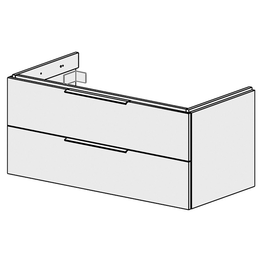 Élément inférieur  Glano Top
105 x 46 x 50.7 cm
pour lavabo à droite
élément de tiroir 2&nbsp;tiroirs
tiroirs avec Blumotion
pour siphon à encombrement réduit 
et manchon à emboîter 32 mm