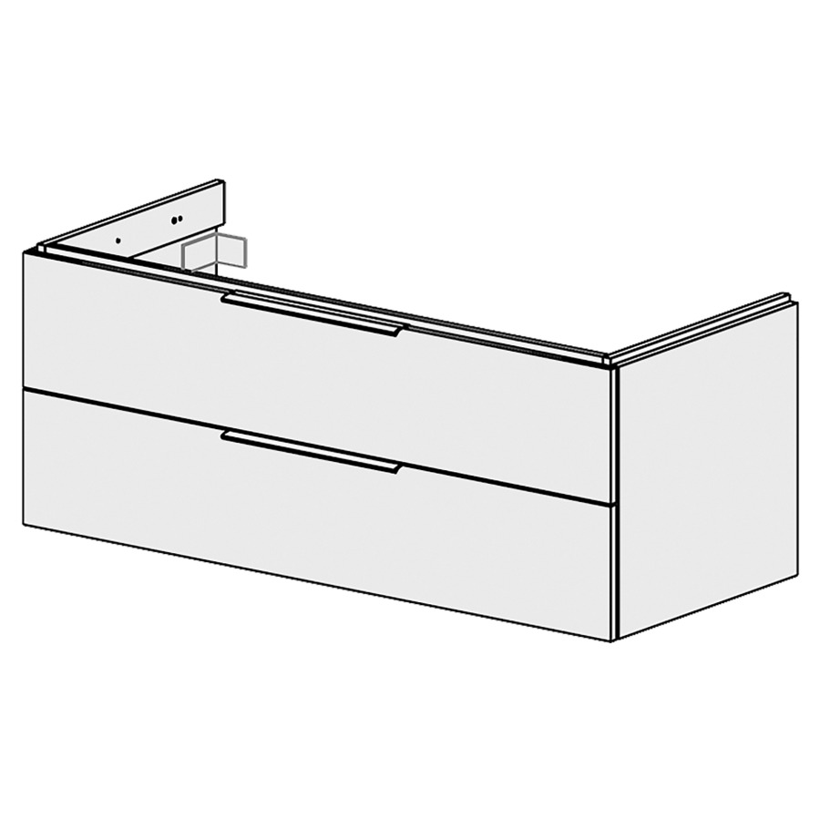 Élément inférieur  Glano Top
120 x 46 x 50.7 cm
pour lavabo à gauche
élément de tiroir 2&nbsp;tiroirs
tiroirs avec Blumotion
pour siphon à encombrement réduit 
et manchon à emboîter 32 mm