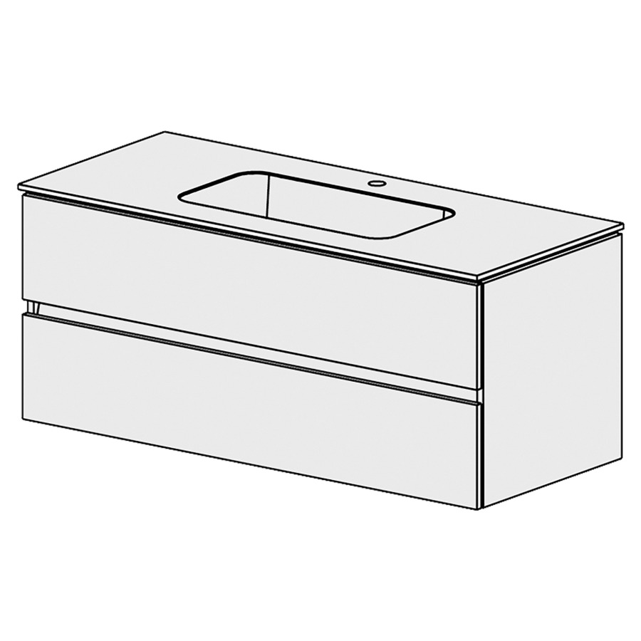 Élément inférieur  Glano Mineral
121 x 50.5 x 51.5 cm
recouvrement Fonte minérale blanc mat
avec lavabo au milieu
élément de tiroir 2&nbsp;tiroirs
tiroirs avec Blumotion
pour siphon à encombrement réduit 
et manchon à emboîter 32 mm