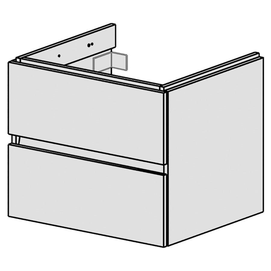 Élément inférieur  Glano Top
60 x 49 x 50.7 cm
pour lavabo au milieu
élément de tiroir 2&nbsp;tiroirs
tiroirs avec Blumotion
pour siphon à encombrement réduit 
et manchon à emboîter 32 mm