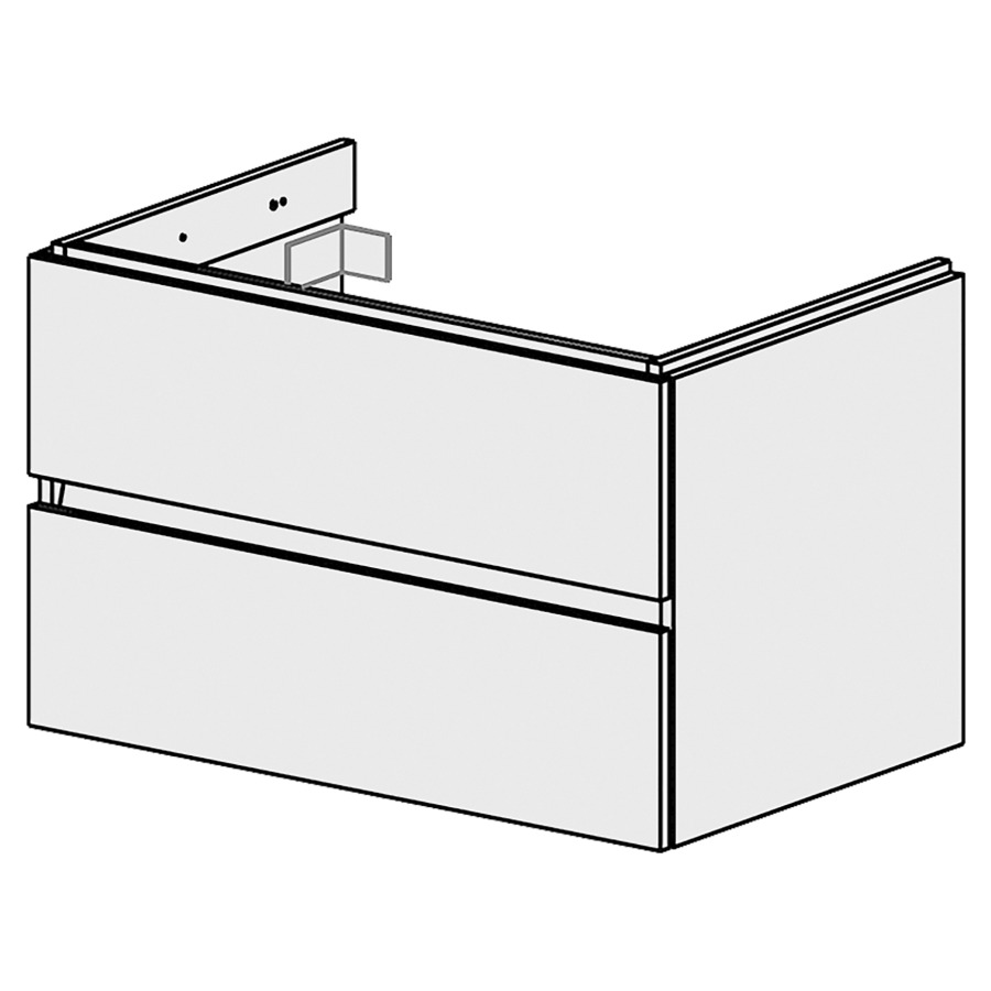 Élément inférieur  Glano Top
80 x 49 x 50.7 cm
pour lavabo au milieu
élément de tiroir 2&nbsp;tiroirs
tiroirs avec Blumotion
pour siphon à encombrement réduit 
et manchon à emboîter 32 mm