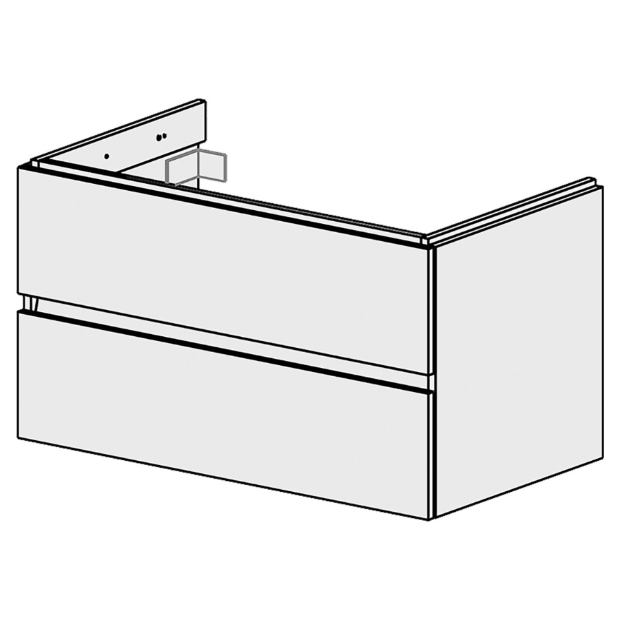 Élément inférieur  Glano Top
90 x 49 x 50.7 cm
pour lavabo au milieu
élément de tiroir 2&nbsp;tiroirs
tiroirs avec Blumotion
pour siphon à encombrement réduit 
et manchon à emboîter 32 mm