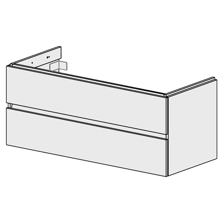 Élément inférieur  Glano Top
120 x 49 x 50.7 cm
pour lavabo à droite
élément de tiroir 2&nbsp;tiroirs
tiroirs avec Blumotion
pour siphon à encombrement réduit 
et manchon à emboîter 32 mm