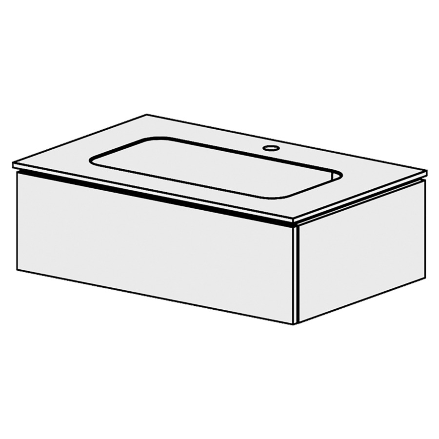 Élément inférieur  Glano Mineral
81 x 24.8 x 51.5 cm
recouvrement Fonte minérale blanc mat
avec lavabo au milieu
élément de tiroir 1&nbsp;tiroir
tiroir avec Blumotion
pour siphon à encombrement réduit 
et manchon à emboîter 32 mm