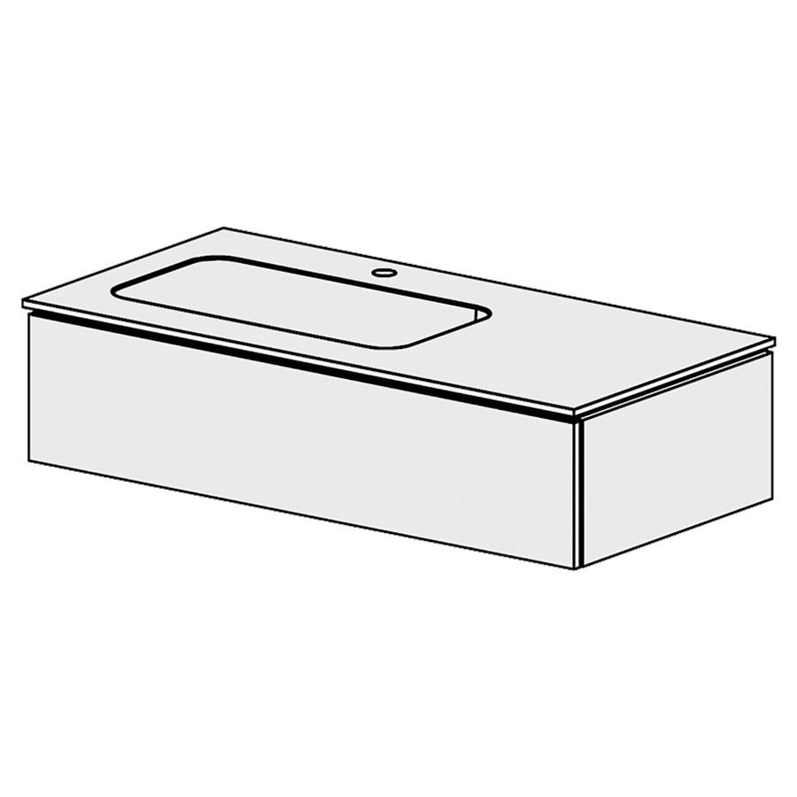 Élément inférieur  Glano Mineral
106 x 24.8 x 51.5 cm
recouvrement Céramique blanc
avec lavabo à gauche
élément de tiroir 1&nbsp;tiroir
tiroir avec Blumotion
pour siphon à encombrement réduit 
et manchon à emboîter 32 mm