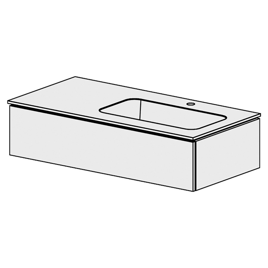 Élément inférieur  Glano Mineral
105 x 24.8 x 51.5 cm
recouvrement Fonte minérale blanc mat
avec lavabo à droite
élément de tiroir 1&nbsp;tiroir
tiroir avec Blumotion
pour siphon à encombrement réduit 
et manchon à emboîter 32 mm