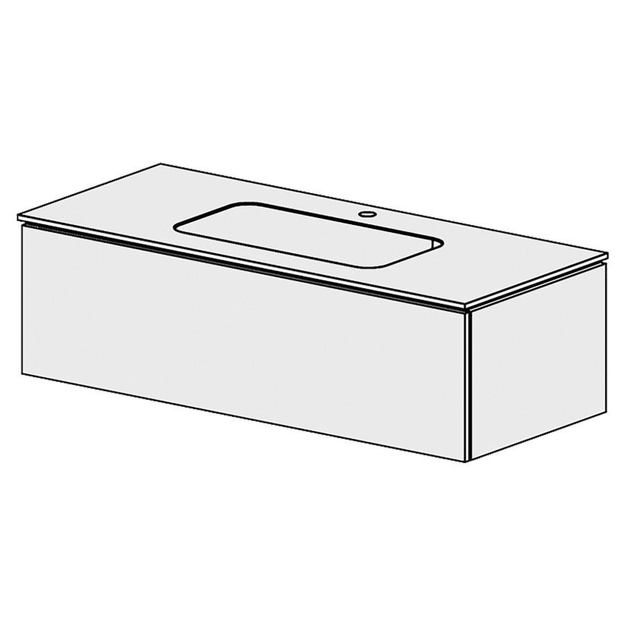 Élément inférieur  Glano Mineral
121 x 34.8 x 51.5 cm
recouvrement Fonte minérale blanc mat
avec lavabo au milieu
élément de tiroir 1&nbsp;tiroir
tiroir avec Blumotion
pour siphon à encombrement réduit 
et manchon à emboîter 32 mm