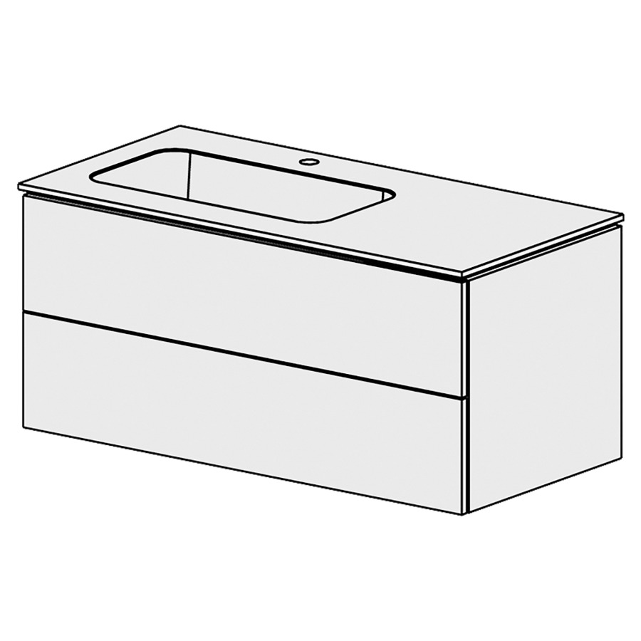 Élément inférieur  Glano Mineral
106 x 47.5 x 51.5 cm
recouvrement Fonte minérale blanc mat
avec lavabo à gauche
élément de tiroir 2&nbsp;tiroirs
tiroirs avec Blumotion
pour siphon à encombrement réduit 
et manchon à emboîter 32 mm