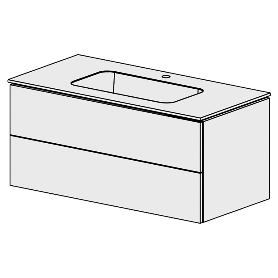 Élément inférieur  Glano Mineral
106 x 47.5 x 51.5 cm
recouvrement Fonte minérale blanc mat
avec lavabo au milieu
élément de tiroir 2&nbsp;tiroirs
tiroirs avec Blumotion
pour siphon à encombrement réduit 
et manchon à emboîter 32 mm