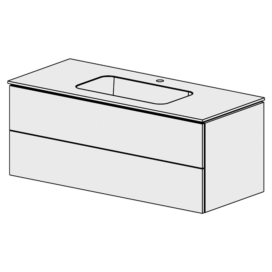 Élément inférieur  Glano Mineral
121 x 47.5 x 51.5 cm
recouvrement Fonte minérale blanc mat
avec 2 lavabo au milieu
élément de tiroir 2&nbsp;tiroirs
tiroirs avec Blumotion
pour siphon à encombrement réduit 
et manchon à emboîter 32 mm