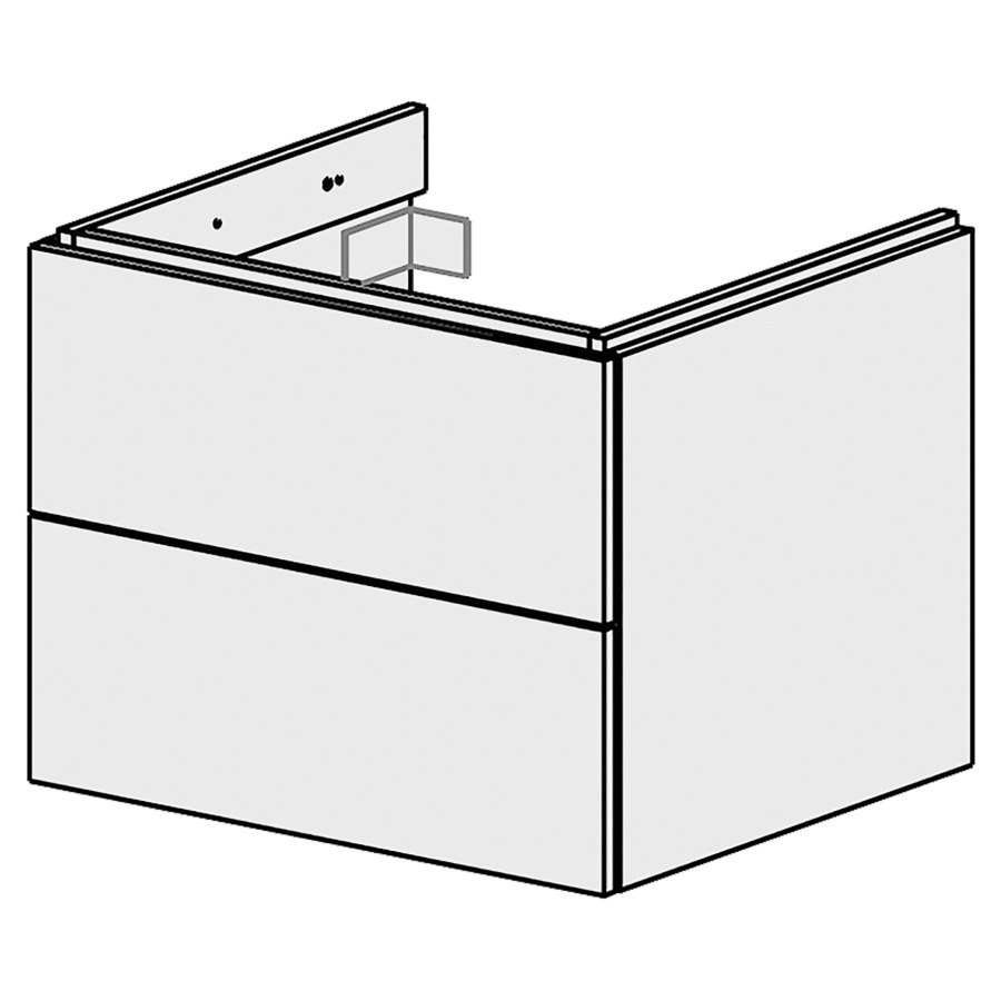 Élément inférieur  Glano Top
60 x 46 x 50.7 cm
pour lavabo au milieu
élément de tiroir 2&nbsp;tiroirs
tiroirs avec Blumotion
pour siphon à encombrement réduit 
et manchon à emboîter 32 mm