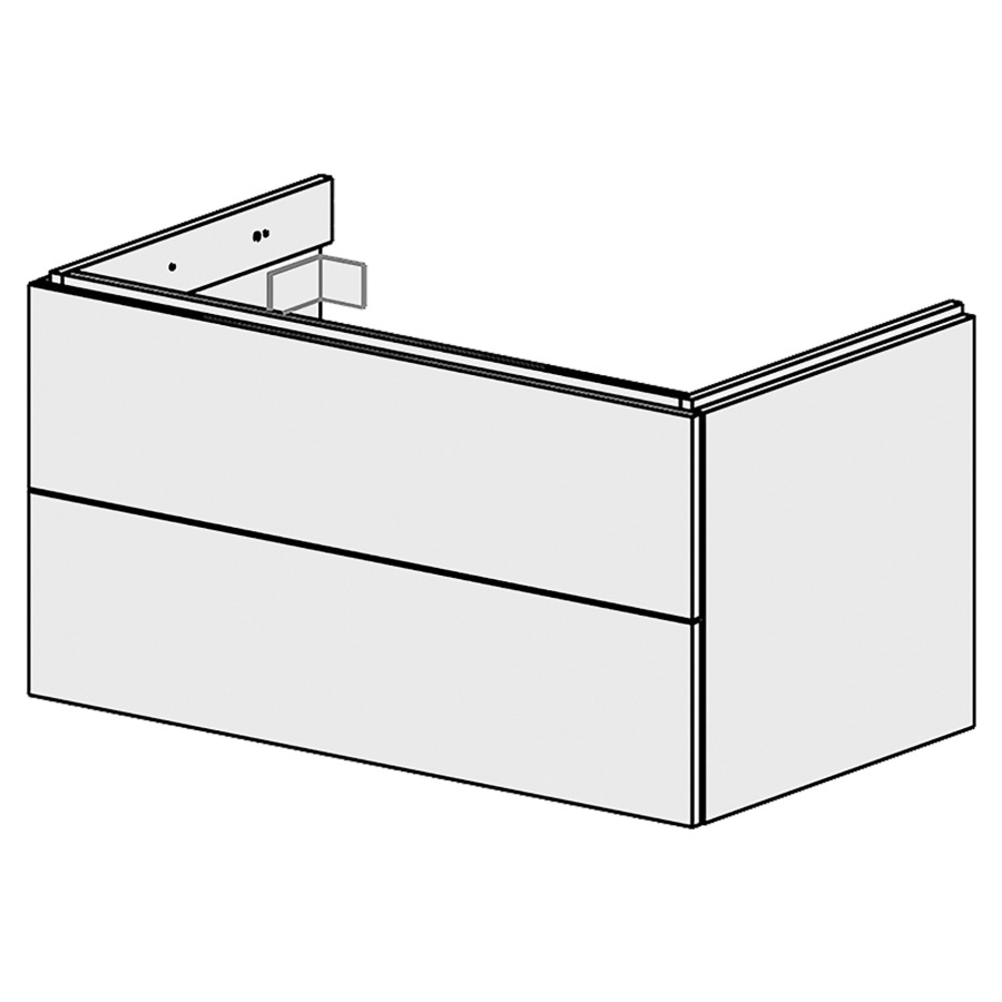 Élément inférieur  Glano Top
90 x 46 x 50.7 cm
pour lavabo au milieu
élément de tiroir 2&nbsp;tiroirs
tiroirs avec Blumotion
pour siphon à encombrement réduit 
et manchon à emboîter 32 mm
