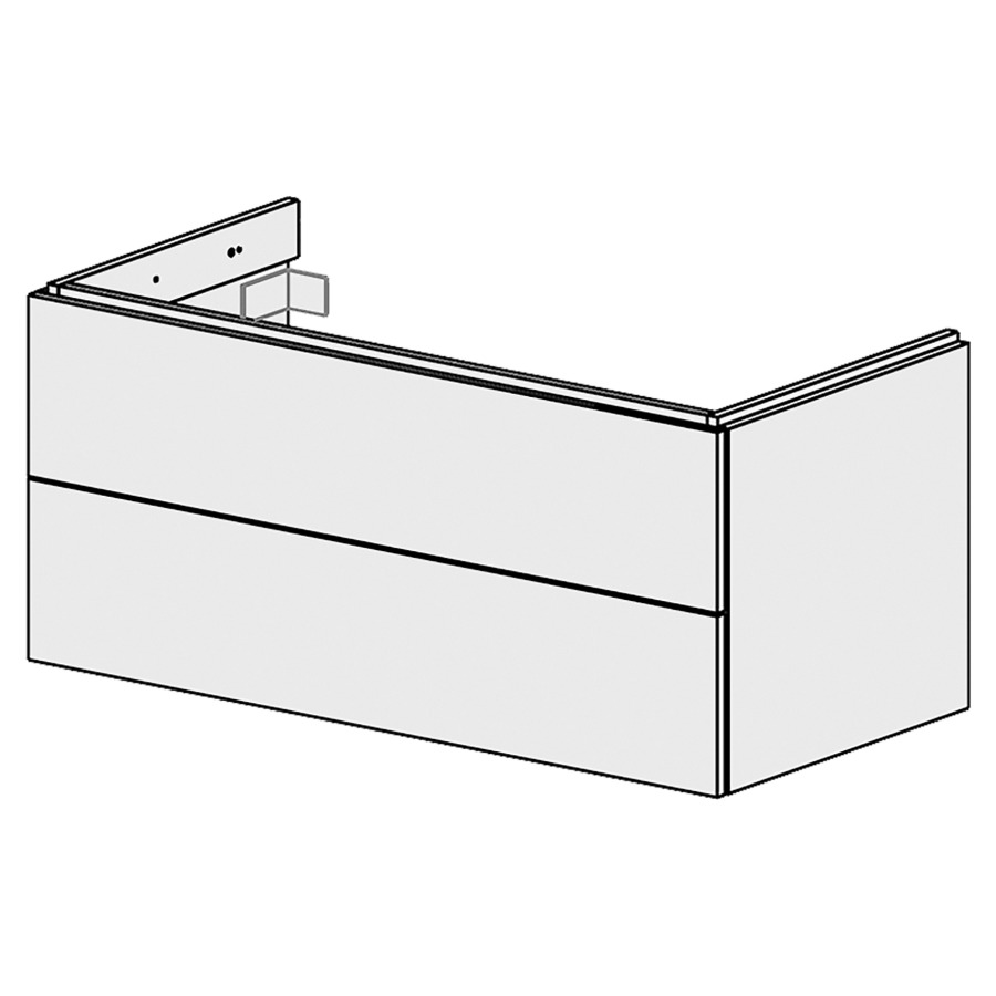 Élément inférieur  Glano Top
105 x 46 x 50.7 cm
pour lavabo au milieu
élément de tiroir 2&nbsp;tiroirs
tiroirs avec Blumotion
pour siphon à encombrement réduit 
et manchon à emboîter 32 mm