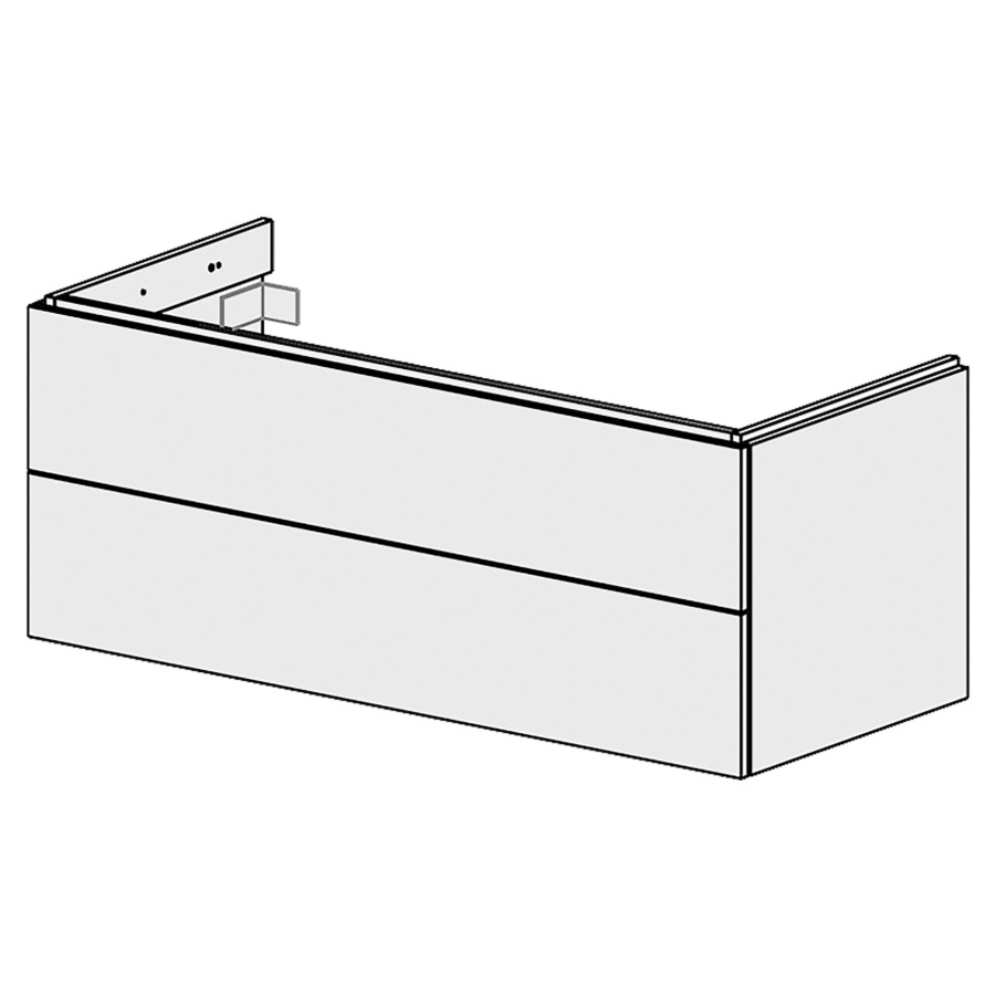 Élément inférieur  Glano Top
120 x 46 x 50.7 cm
pour lavabo au milieu
élément de tiroir 2&nbsp;tiroirs
tiroirs avec Blumotion
pour siphon à encombrement réduit 
et manchon à emboîter 32 mm