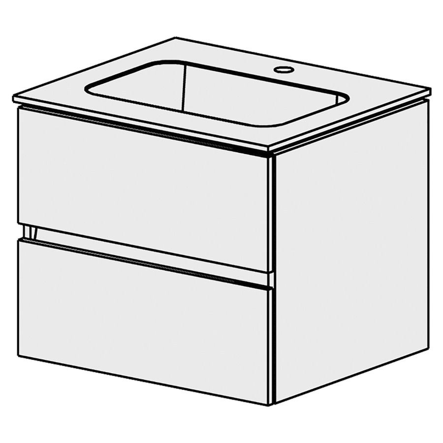 Élément inférieur  Glano Mineral
61 x 50.5 x 51.5 cm
recouvrement Fonte minérale blanc mat
avec lavabo au milieu
élément de tiroir 2&nbsp;tiroirs
tiroirs avec Blumotion
pour siphon à encombrement réduit 
et manchon à emboîter 32 mm