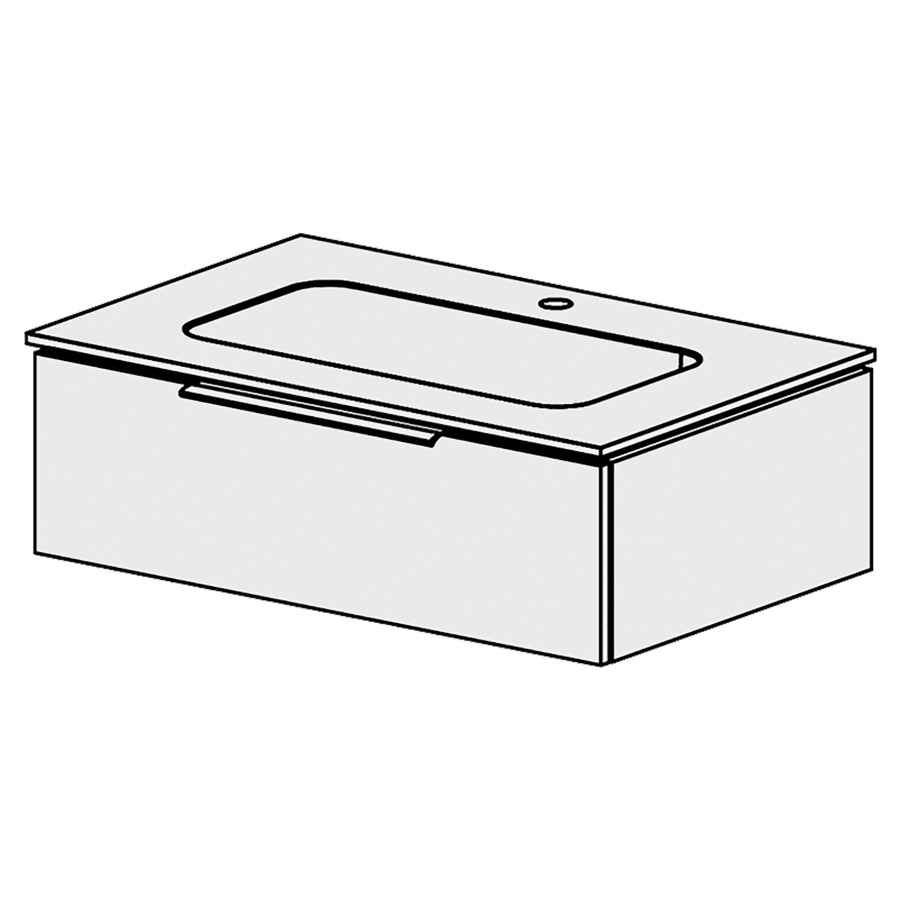 Élément inférieur  Glano Mineral
81 x 24.8 x 51.5 cm
recouvrement Fonte minérale blanc mat
avec lavabo au milieu
élément de tiroir 1&nbsp;tiroir
tiroir avec Blumotion
pour siphon à encombrement réduit 
et manchon à emboîter 32 mm