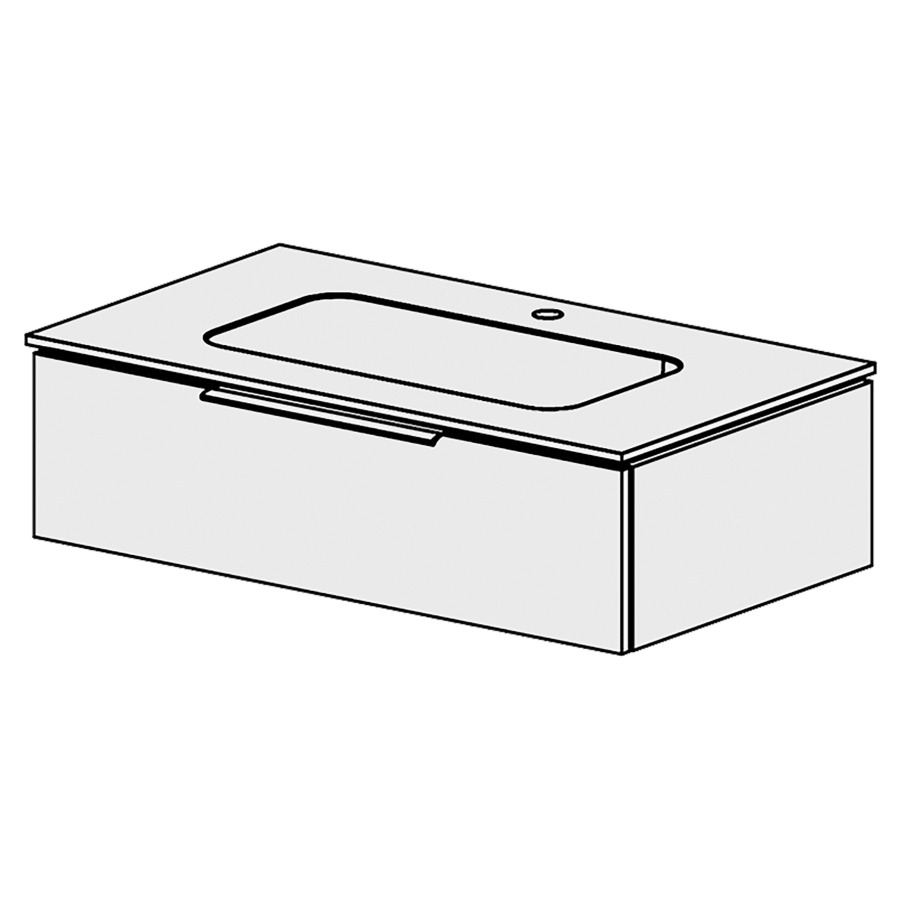 Élément inférieur  Glano Mineral
91 x 24.8 x 51.5 cm
recouvrement Fonte minérale blanc mat
avec lavabo au milieu
élément de tiroir 1&nbsp;tiroir
tiroir avec Blumotion
pour siphon à encombrement réduit 
et manchon à emboîter 32 mm