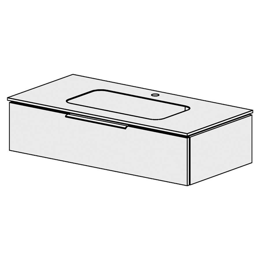 Élément inférieur  Glano Mineral
106 x 24.8 x 51.5 cm
recouvrement Fonte minérale blanc mat
avec lavabo au milieu
élément de tiroir 1&nbsp;tiroir
tiroir avec Blumotion
pour siphon à encombrement réduit 
et manchon à emboîter 32 mm