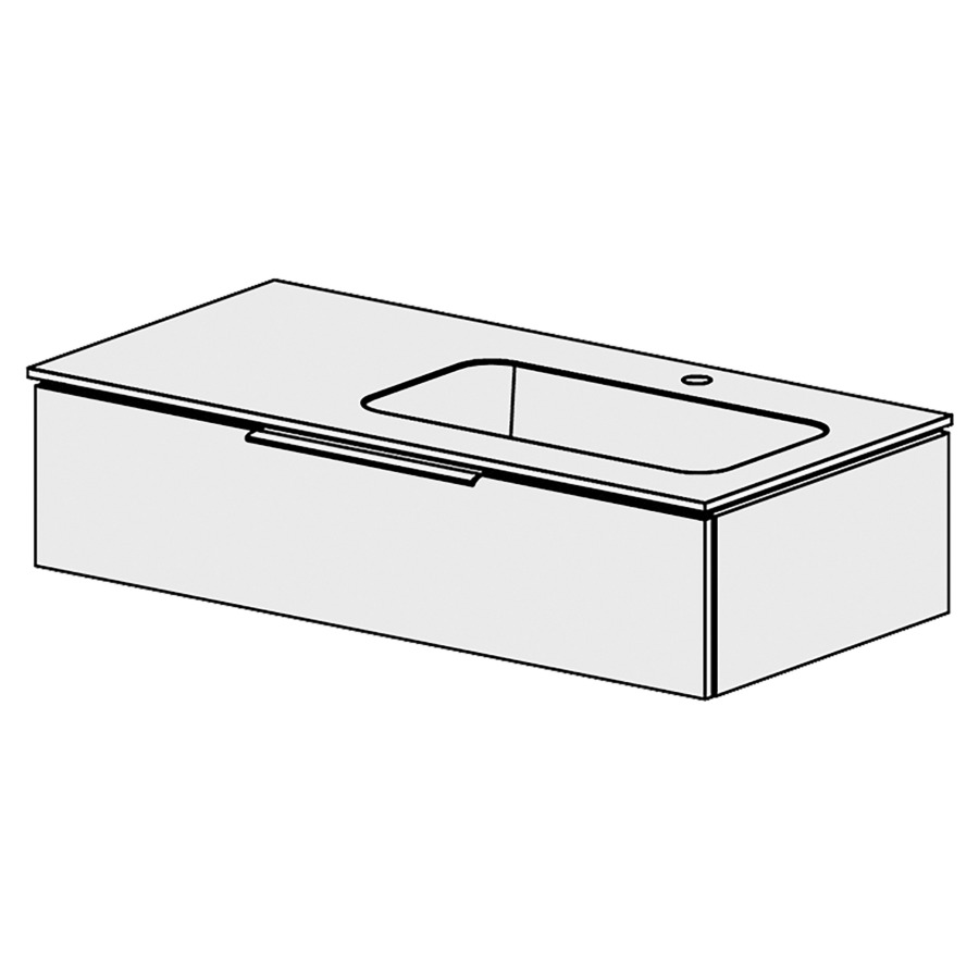 Élément inférieur  Glano Mineral
106 x 24.8 x 51.5 cm
recouvrement Fonte minérale blanc mat
avec lavabo à droite
élément de tiroir 1&nbsp;tiroir
tiroir avec Blumotion
pour siphon à encombrement réduit 
et manchon à emboîter 32 mm