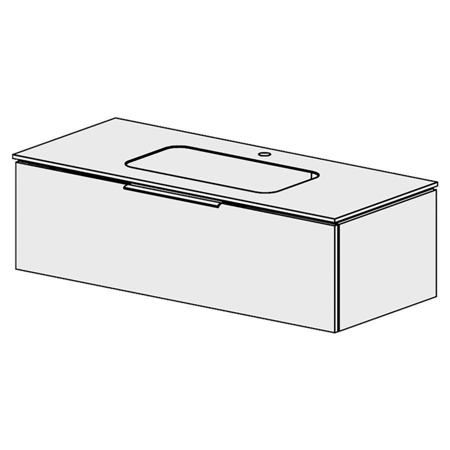 Élément inférieur  Glano Mineral
121 x 34.8 x 51.5 cm
recouvrement Fonte minérale blanc mat
avec lavabo au milieu
élément de tiroir 1&nbsp;tiroir
tiroir avec Blumotion
pour siphon à encombrement réduit 
et manchon à emboîter 32 mm