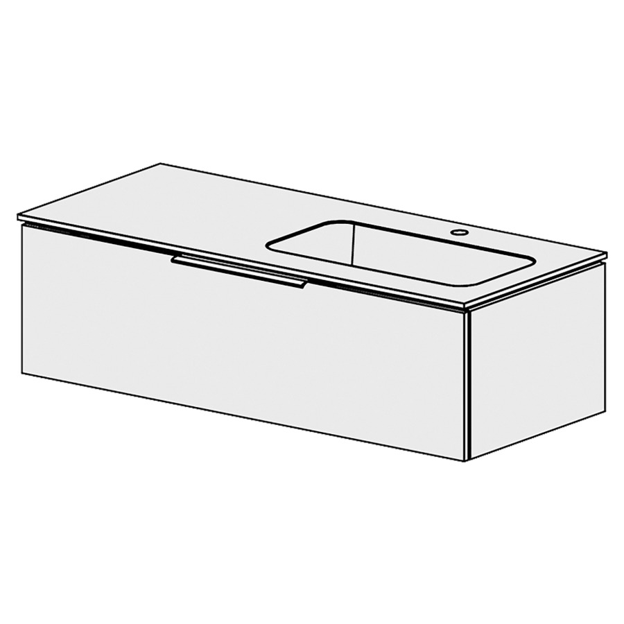 Élément inférieur  Glano Mineral
121 x 34.8 x 51.5 cm
recouvrement Fonte minérale blanc mat
avec lavabo à droite
élément de tiroir 1&nbsp;tiroir
tiroir avec Blumotion
pour siphon à encombrement réduit 
et manchon à emboîter 32 mm