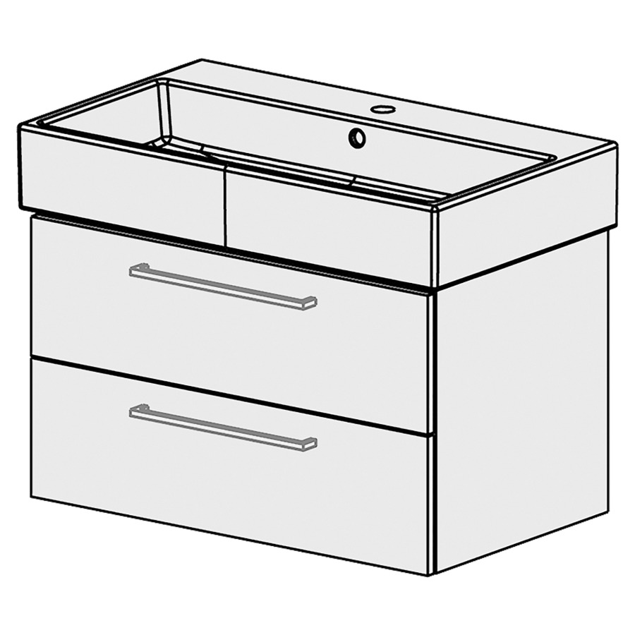 Élément inférieur  Vero Air Comfort
76 x 46 x 45.8 cm
élément de tiroir 2&nbsp;tiroirs
tiroirs avec Blumotion
pour siphon à encombrement réduit 
et manchon à emboîter 32 mm