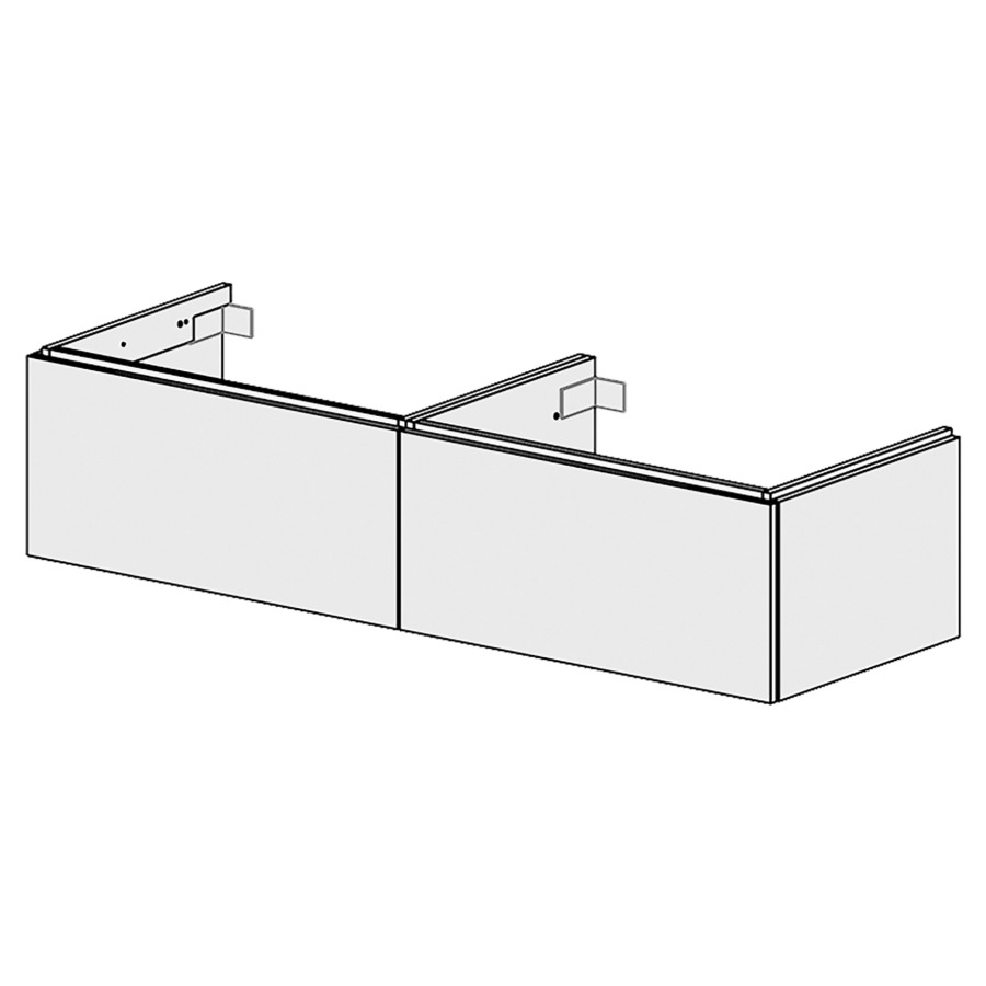 Élément inférieur  Glano Top
150 x 33.3 x 50.7 cm
pour 2&nbsp;lavabos
2&nbsp;éléments de tiroir 1&nbsp;tiroir chacune
tiroirs avec Blumotion
pour siphon à encombrement réduit 
et manchon à emboîter 32 mm