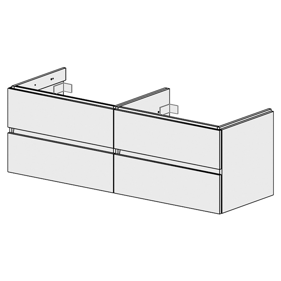 Élément inférieur  Glano Top
150 x 49 x 50.7 cm
pour 2&nbsp;lavabos
2&nbsp;éléments de tiroir 2&nbsp;tiroirs chacune
tiroirs avec Blumotion
pour siphon à encombrement réduit 
et manchon à emboîter 32 mm