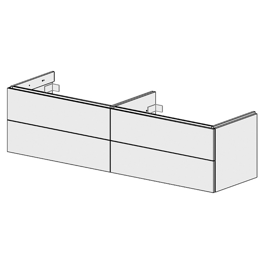 Élément inférieur  Glano Top
180 x 46 x 50.7 cm
pour 2&nbsp;lavabos
2&nbsp;éléments de tiroir 2&nbsp;tiroirs chacune
tiroirs avec Blumotion
pour siphon à encombrement réduit 
et manchon à emboîter 32 mm