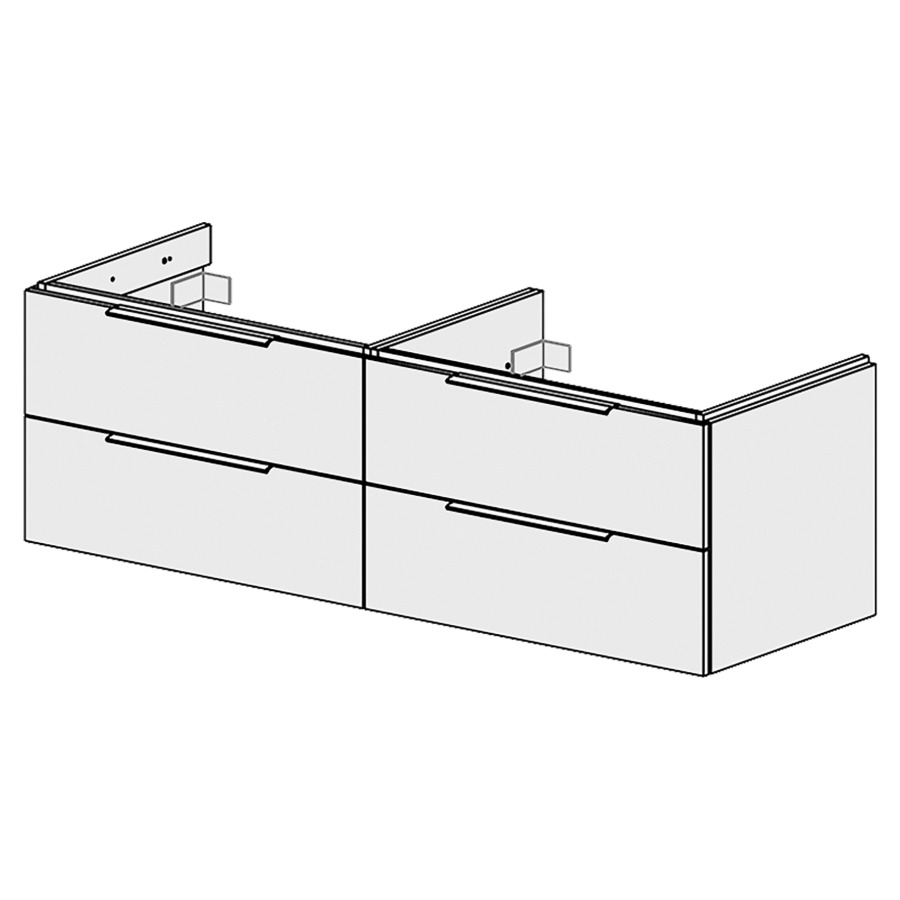 Élément inférieur  Glano Top
150 x 46 x 50.7 cm
pour 2&nbsp;lavabos
2&nbsp;éléments de tiroir 2&nbsp;tiroirs chacune
tiroirs avec Blumotion
pour siphon à encombrement réduit 
et manchon à emboîter 32 mm