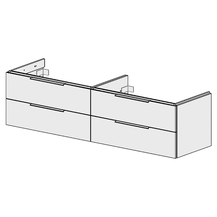 Élément inférieur  Glano Top
180 x 46 x 50.7 cm
pour 2&nbsp;lavabos
2&nbsp;éléments de tiroir 2&nbsp;tiroirs chacune
tiroirs avec Blumotion
pour siphon à encombrement réduit 
et manchon à emboîter 32 mm