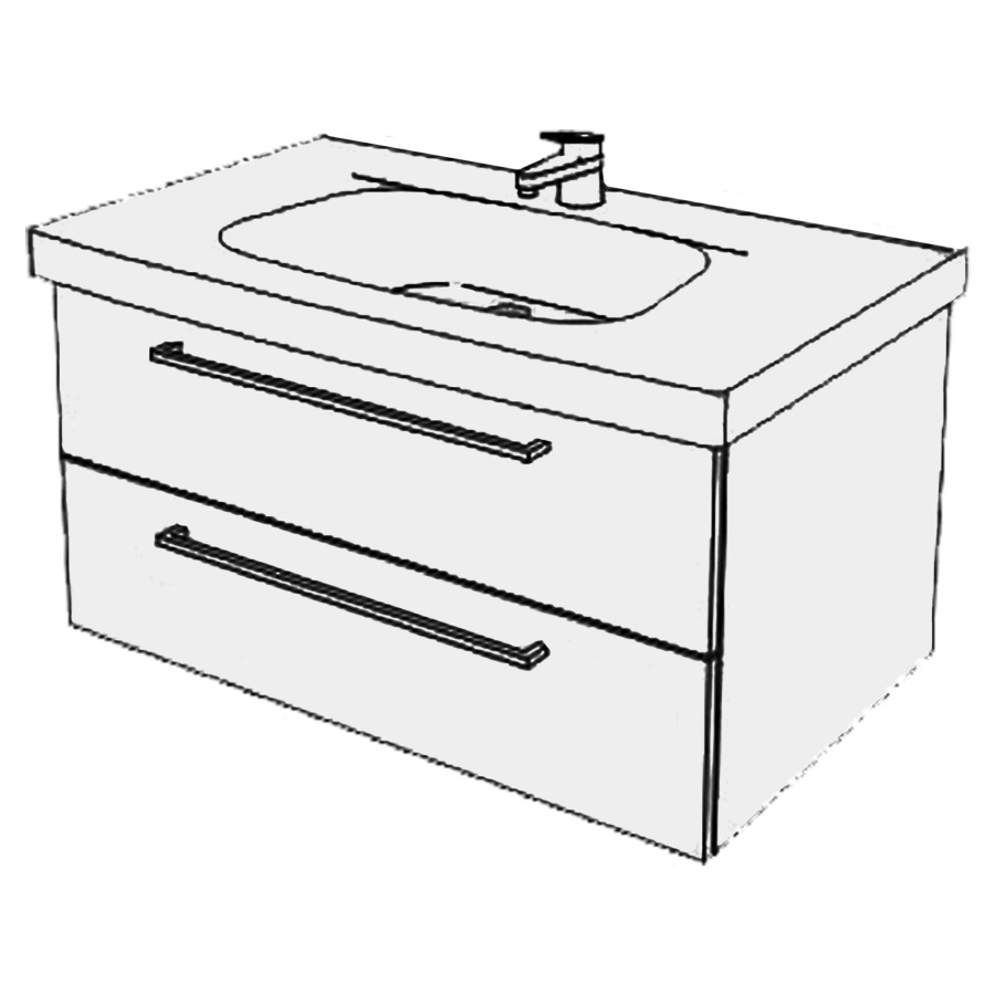 Élément inférieur  Moderna Comfort
80 x 46 x 48.8 cm
élément de tiroir 2&nbsp;tiroirs
tiroirs avec Blumotion
pour siphon à encombrement réduit 
et manchon à emboîter 32 mm