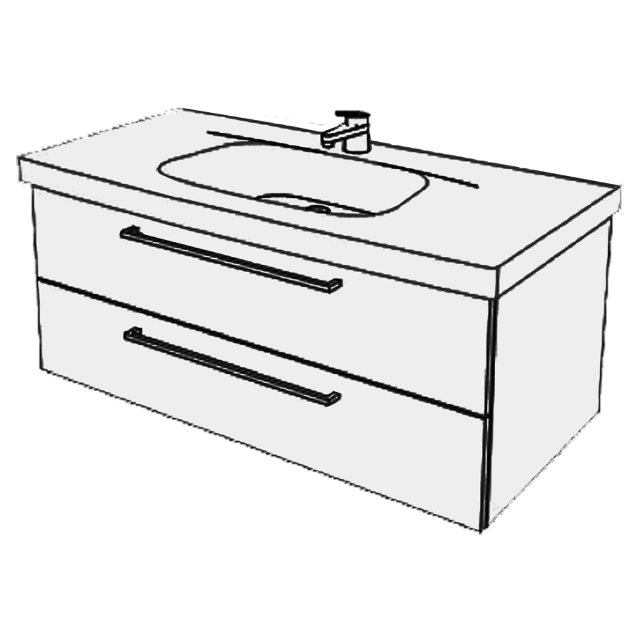 Élément inférieur  Moderna Comfort
100 x 46 x 48.8 cm
élément de tiroir 2&nbsp;tiroirs
tiroirs avec Blumotion
pour siphon à encombrement réduit 
et manchon à emboîter 32 mm