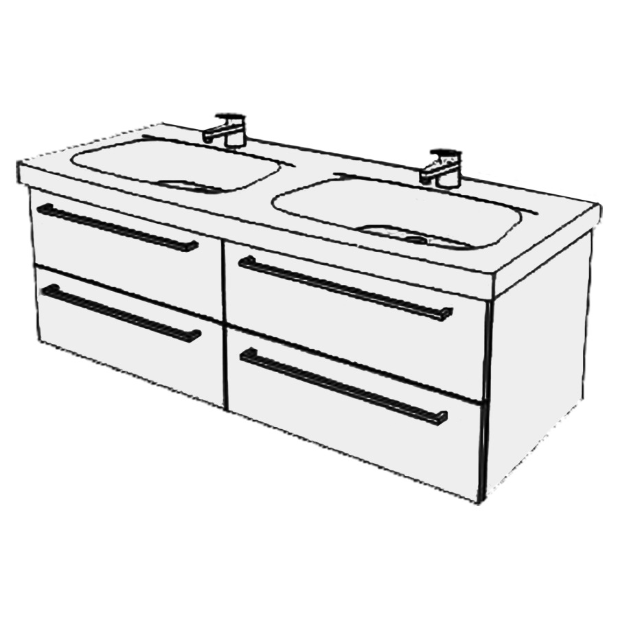 Élément inférieur  Moderna Comfort
120 x 46 x 48.8 cm
2&nbsp;éléments de tiroir 2&nbsp;tiroirs chacune
tiroirs avec Blumotion
pour siphon à encombrement réduit 
et manchon à emboîter 32 mm