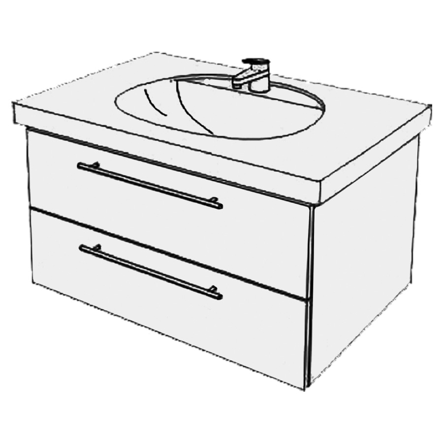 Élément inférieur  Talux New Comfort
76 x 46 x 53.8 cm
élément de tiroir 2&nbsp;tiroirs
pour lavabo au milieu
tiroirs avec Blumotion
pour siphon à encombrement réduit 
et manchon à emboîter 32 mm