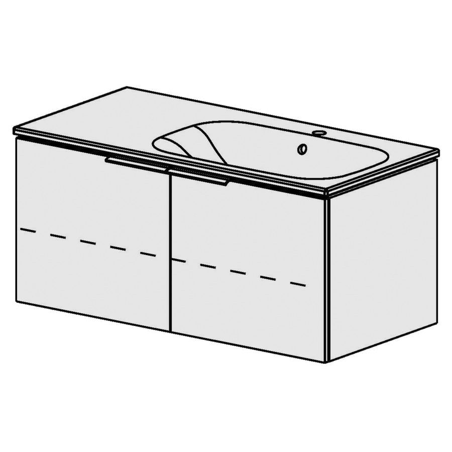 Élément inférieur  Glano Ceram Move II
106 x 49 x 51 cm
armoire de tablette 2&nbsp;portes
portes avec Blumotion
1&nbsp;tablette réglable
avec table en Céramique blanc
lavabo à droite 
avec trop-plein