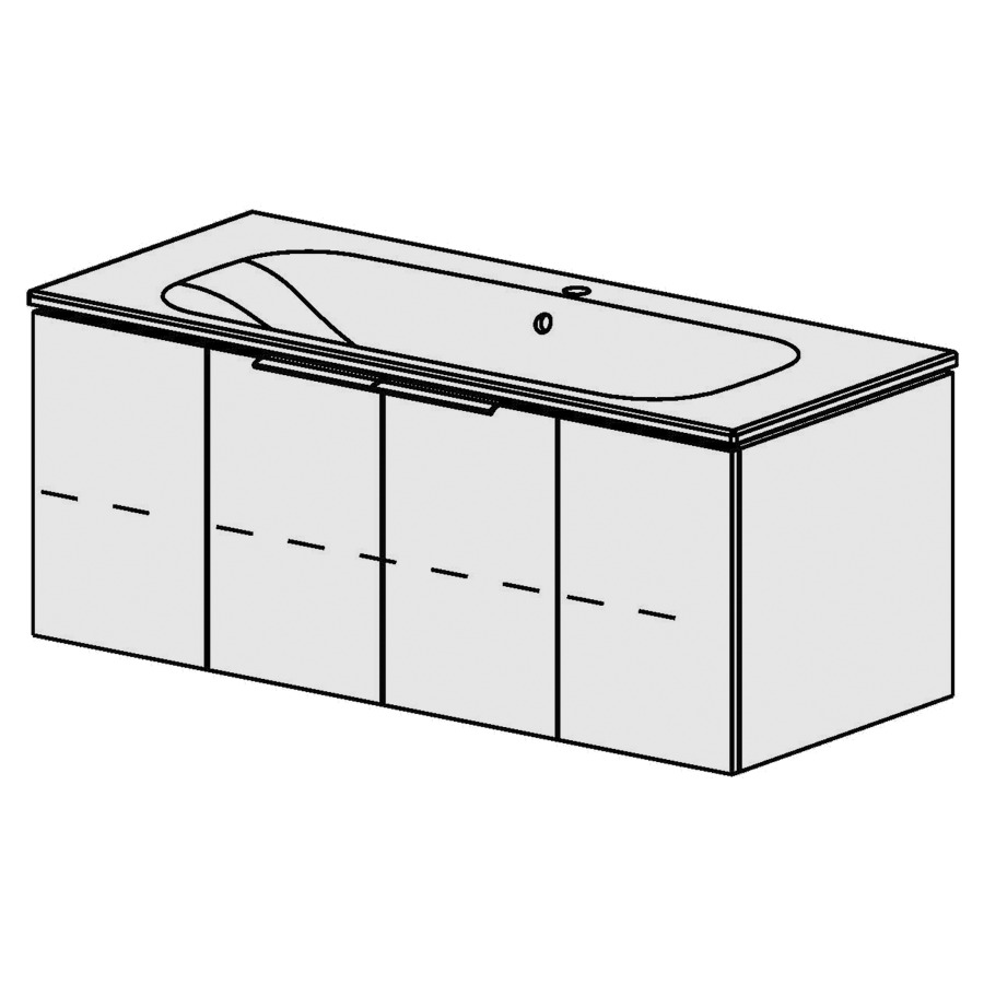 Élément inférieur  Glano Ceram Move II
121 x 49 x 51 cm
2&nbsp;armoires de tablette 2&nbsp;portes chacune
portes avec Blumotion
1&nbsp;tablette chacune réglable
avec table en blanc
lavabo au milieu
avec trop-plein