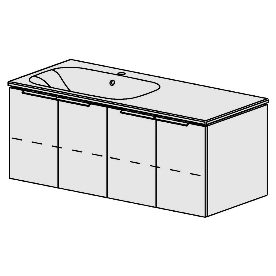 Élément inférieur  Glano Ceram Move II
121 x 49 x 51 cm
2&nbsp;armoires de tablette 2&nbsp;portes chacune
portes avec Blumotion
1&nbsp;tablette chacune réglable
avec table en Céramique blanc
lavabo à gauche
avec trop-plein