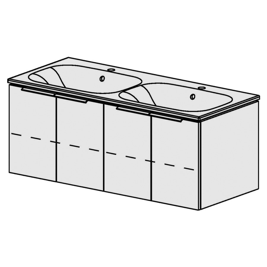 Élément inférieur  Glano Ceram Move II
121 x 49 x 51 cm
2&nbsp;armoires de tablette 2&nbsp;portes chacune
portes avec Blumotion
1&nbsp;tablette chacune réglable
avec table en Céramique blanc
2 lavabos avec trop-plein
