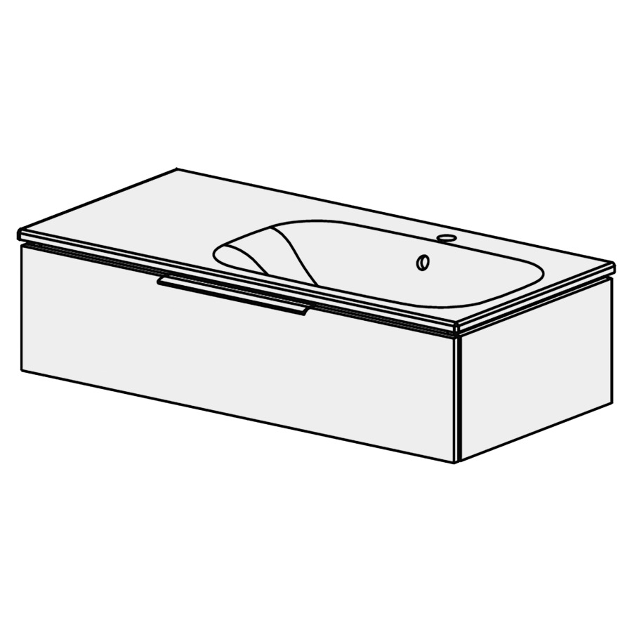 Élément inférieur  Glano Ceram Move II
106 x 26.3 x 51 cm
élément de tiroir 1&nbsp;tiroir
tiroir avec Blumotion
avec lavabo en Céramique blanc
lavabo à droite avec trop-plein
pour siphon à encombrement réduit 
et manchon à emboîter 32 mm