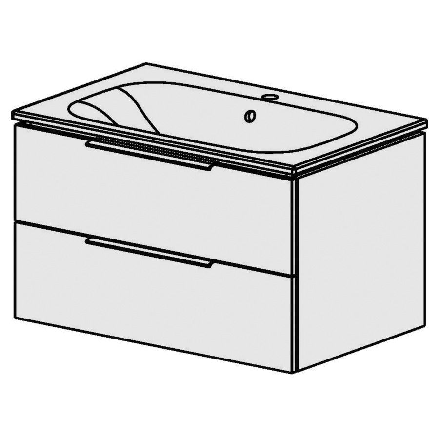 Élément inférieur  Glano Ceram Move II
81 x 49 x 51 cm
élément de tiroir 2&nbsp;tiroirs
tiroirs avec Blumotion
avec lavabo en Céramique blanc
lavabo au milieu avec trop-plein
pour siphon à encombrement réduit 
et manchon à emboîter 32 mm