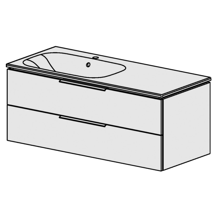 Élément inférieur  Glano Ceram Move II
121 x 49 x 51 cm
élément de tiroir 2&nbsp;tiroirs
tiroirs avec Blumotion
avec lavabo en Céramique blanc
lavabo à gauche avec trop-plein
pour siphon à encombrement réduit 
et manchon à emboîter 32 mm