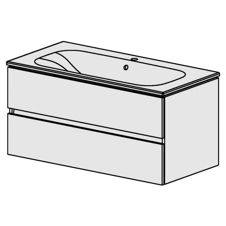 Élément inférieur  Glano Ceram Move II
106 x 52 x 51 cm
élément de tiroir 2&nbsp;tiroirs
tiroirs avec Blumotion
avec lavabo en Céramique blanc
lavabo au milieu avec trop-plein
pour siphon à encombrement réduit 
et manchon à emboîter 32 mm