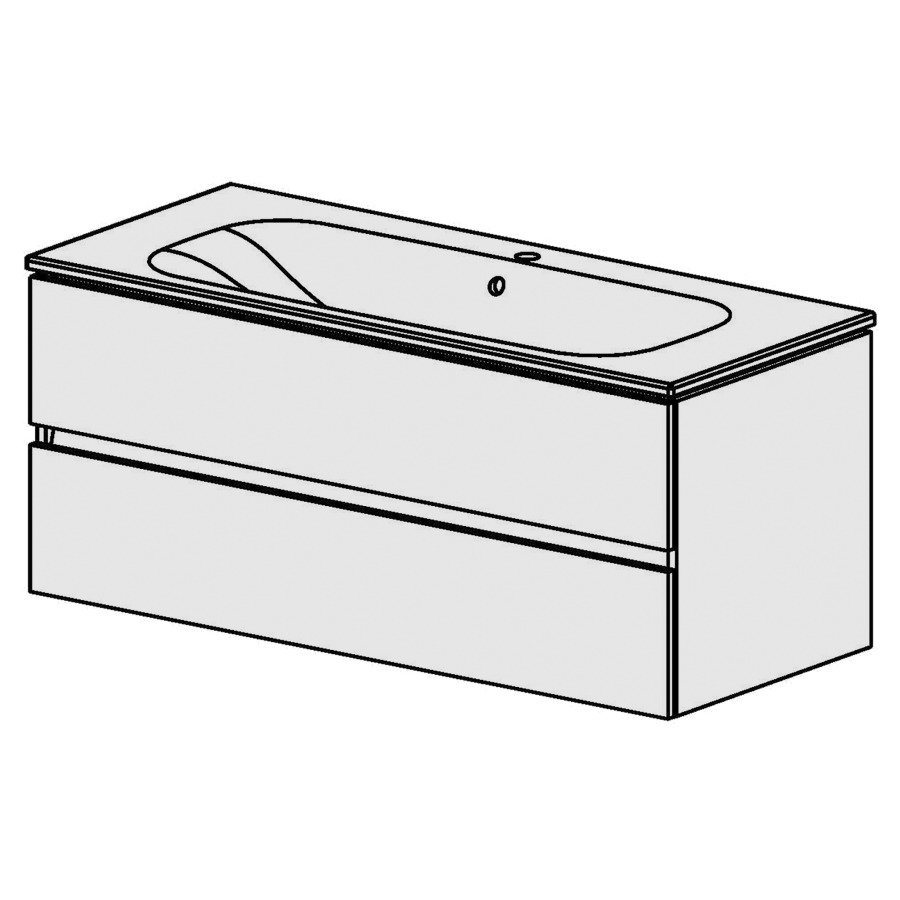 Élément inférieur  Glano Ceram Move II
121 x 52 x 51 cm
élément de tiroir 2&nbsp;tiroirs
tiroirs avec Blumotion
avec lavabo en Céramique blanc
lavabo au milieu avec trop-plein
pour siphon à encombrement réduit 
et manchon à emboîter 32 mm