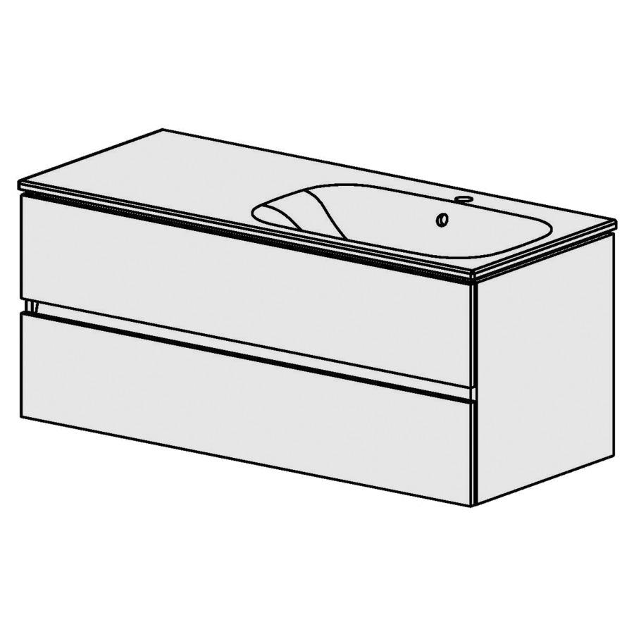Élément inférieur  Glano Ceram Move II
121 x 52 x 51 cm
élément de tiroir 2&nbsp;tiroirs
tiroirs avec Blumotion
avec lavabo en Céramique blanc
lavabo à droite avec trop-plein
pour siphon à encombrement réduit 
et manchon à emboîter 32 mm