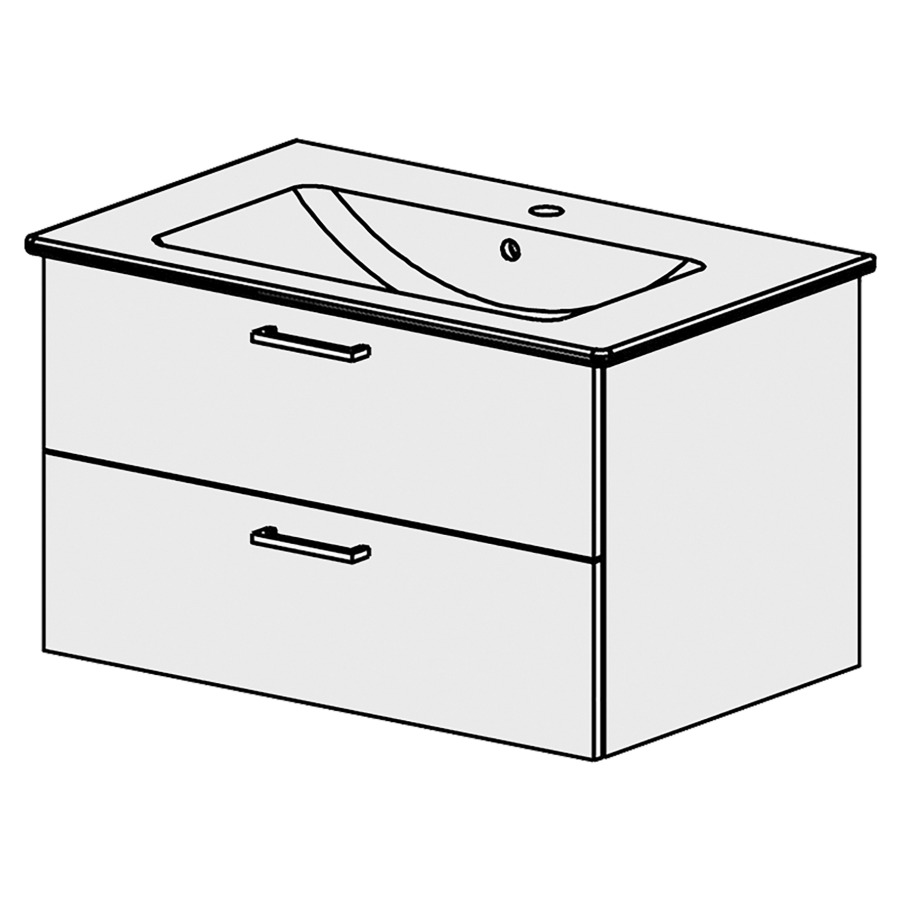 Élément inférieur  Venticello Comfort
76 x 46 x 48.8 cm
élément de tiroir 2&nbsp;tiroirs
tiroirs avec Blumotion
pour lavabo au milieu
pour siphon à encombrement réduit 
et manchon à emboîter 32 mm