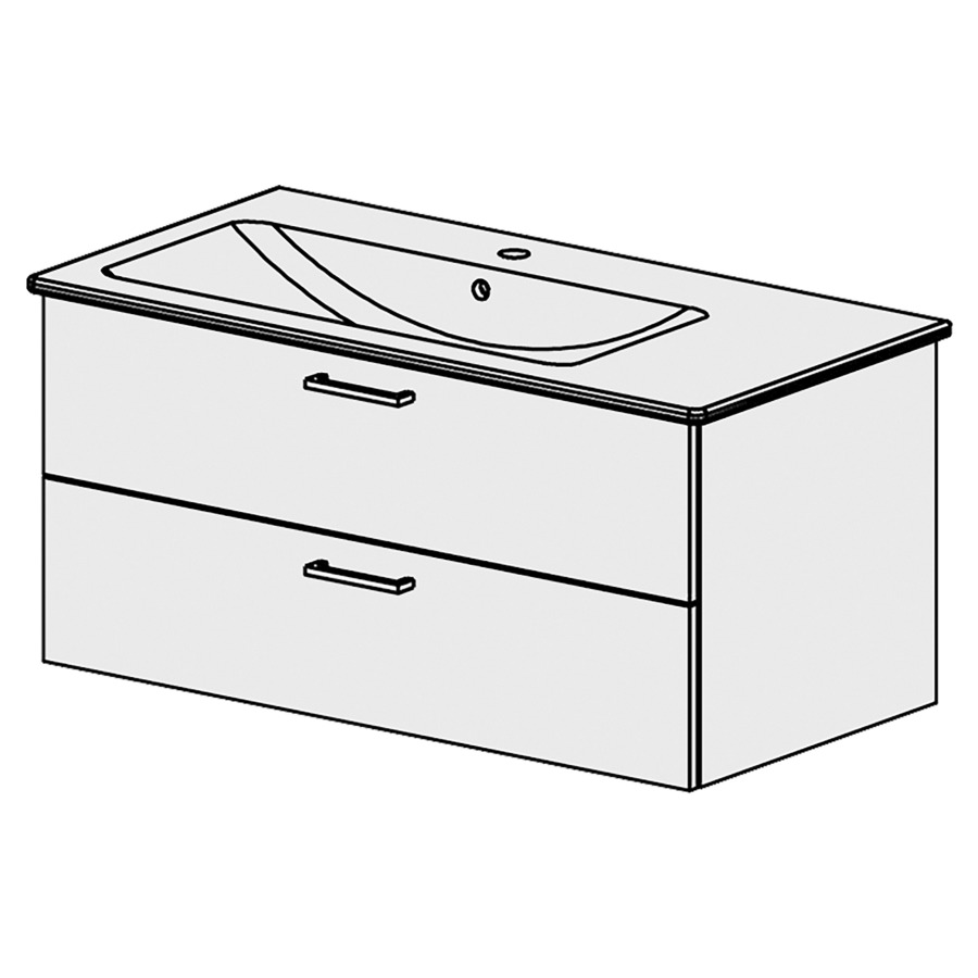 Élément inférieur  Venticello Comfort
96 x 46 x 48.8 cm
élément de tiroir 2&nbsp;tiroirs
tiroirs avec Blumotion
pour lavabo à gauche
pour siphon à encombrement réduit 
et manchon à emboîter 32 mm