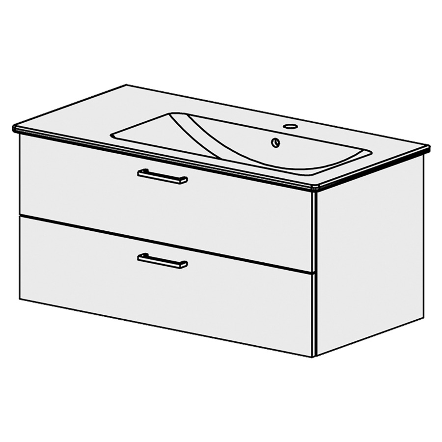 Élément inférieur  Venticello Comfort
96 x 46 x 48.8 cm
élément de tiroir 2&nbsp;tiroirs
tiroirs avec Blumotion
pour lavabo à droite
pour siphon à encombrement réduit 
et manchon à emboîter 32 mm