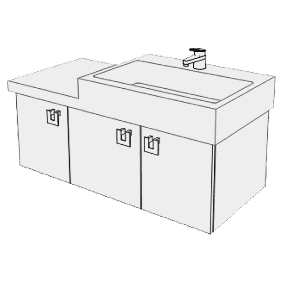 Élément inférieur  Living City Slim
96 x 39 x 43.8 cm
2&nbsp;armoires de tablette 3&nbsp;portes
porte gauche charnière à gauche
portes avec Blumotion
pour lavabo à droite