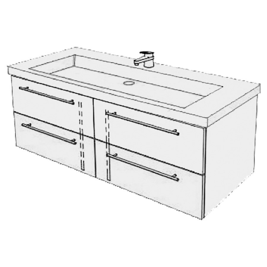 Élément inférieur  2ND FLOOR Comfort
117 x 46 x 48.8 cm
2&nbsp;éléments de tiroir 2&nbsp;tiroirs chacune
tiroirs avec Blumotion
pour siphon à encombrement réduit 
et manchon à emboîter 32 mm